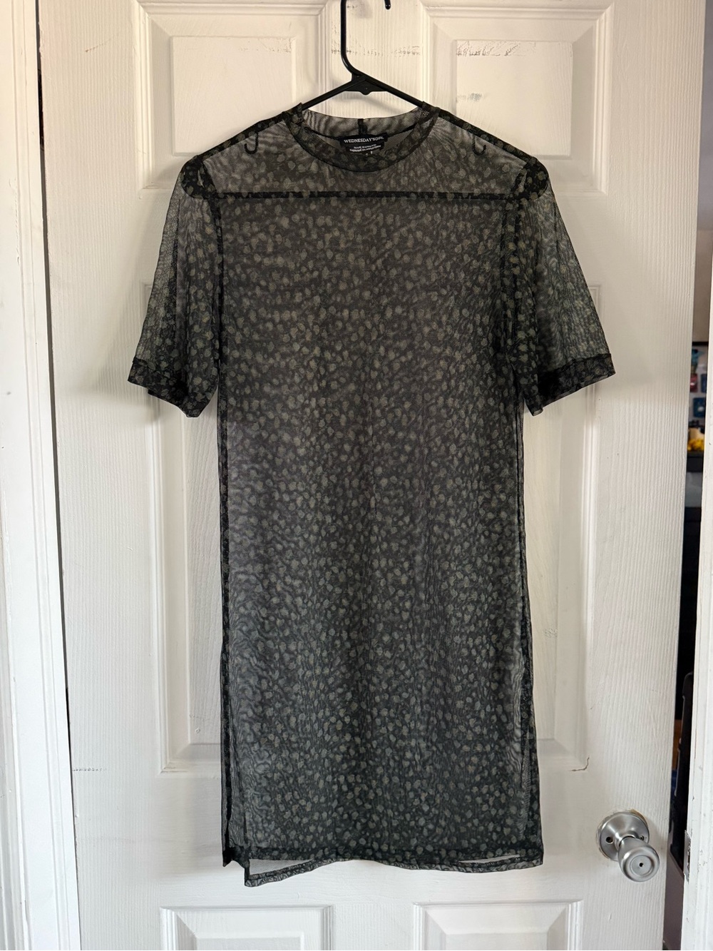 Sheer Floral-Print Mini Dress in Black